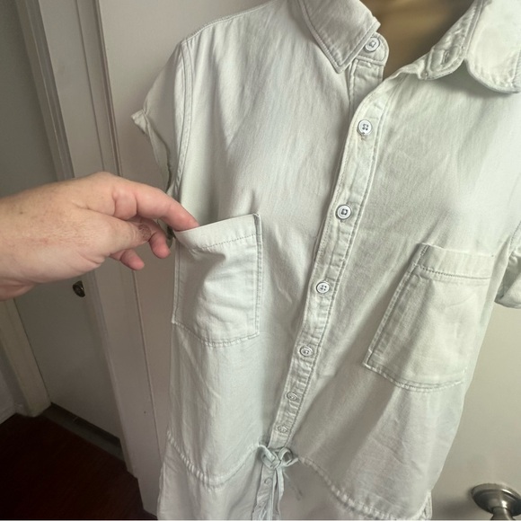 PAIGE Light Wash Mila Chambray Denim Cotton Button  Drawstring ShirtDress NWOT L - Picture 4 of 14